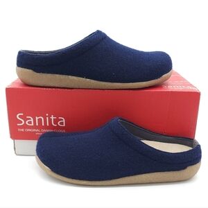 Sanita Lodge Navy Blue Slide Felt Wool Clog Slippers Size 37 EU 5.5-6 US